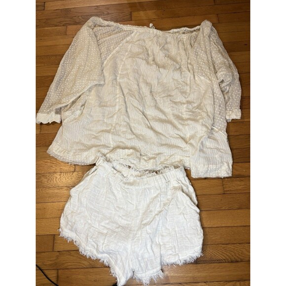 Free People Tops - Free People Size L Oversized Cover Up Set Top and Shorts Lace White